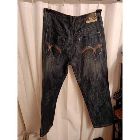 5ive Jungle & Co Y2k Wide Leg Hip Hop Embroidered Jeans Size 40 - Picture 3 of 5